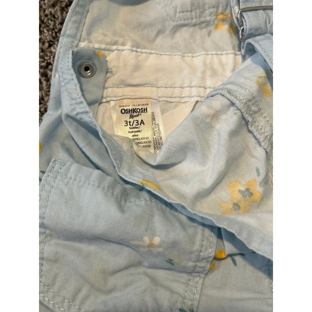 Bb15 OshKosh Bgosh Toddler Girls 3T Floral Shortalls Blue Yellow Flower Overalls